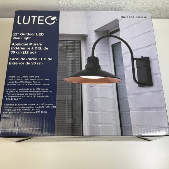 Lutec 12" Barnlight Outdoor Wall Light black/copper, Dusk to dawn - Picture 9 of 9